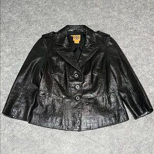 Tory Burch Shiny Black Leather Button-Front Jacket